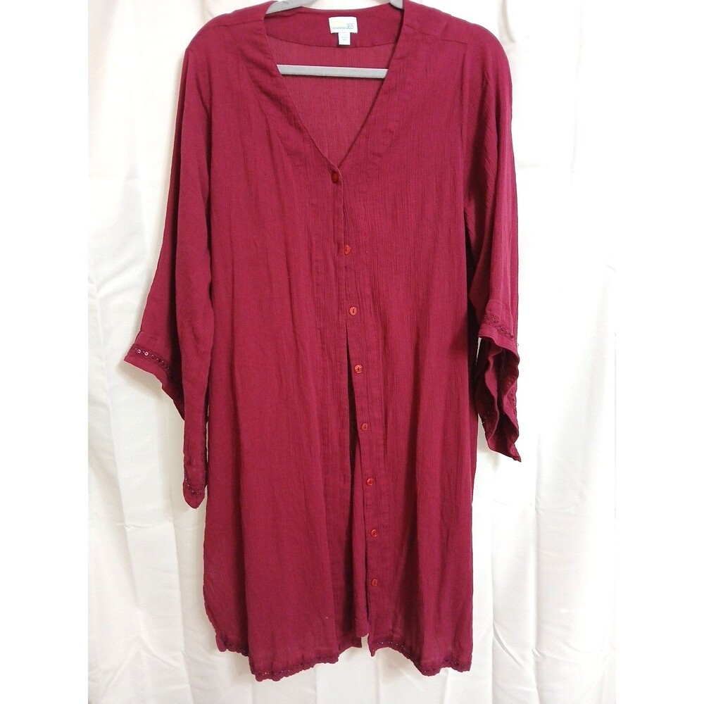 Swim 365 Wine Burgundy Sz 22/24 Long Cover Up Kimono Beachy Coastal